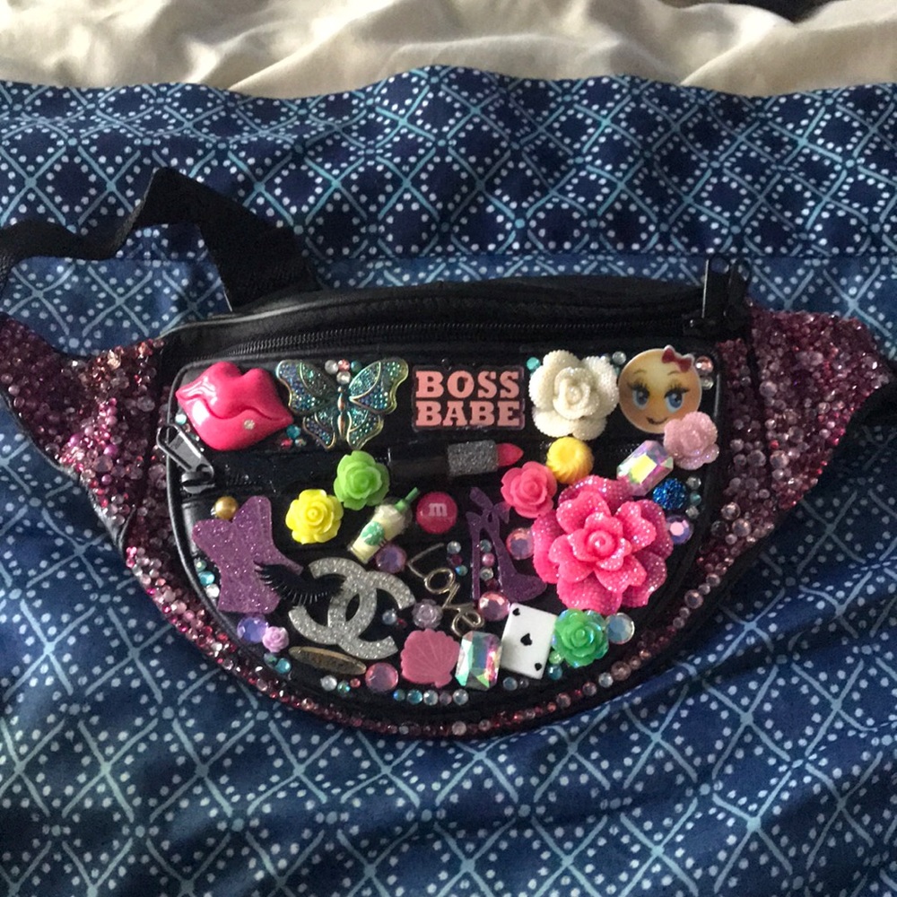 Embellished fanny pack. Genuine leather